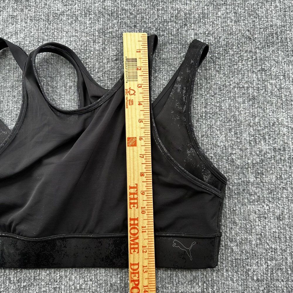 Puma Sports Bra Sz Large Mid Impact Fashion Luxe Ellavate Black Mesh Athleisure - Picture 9 of 10